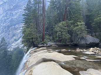 <img alt="the view from the top of vernal falls beckons the observer">
