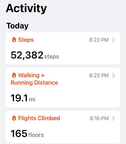 <img alt="Al Perry's activity chart for Half Dome hike. 52,382 steps, 19.1 miles">