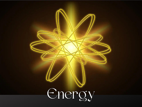 alt='Golden energy swirling on a black background with the word Energy below''