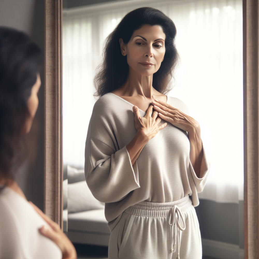 An image of a wise woman gazing into a mirror at her reflection.