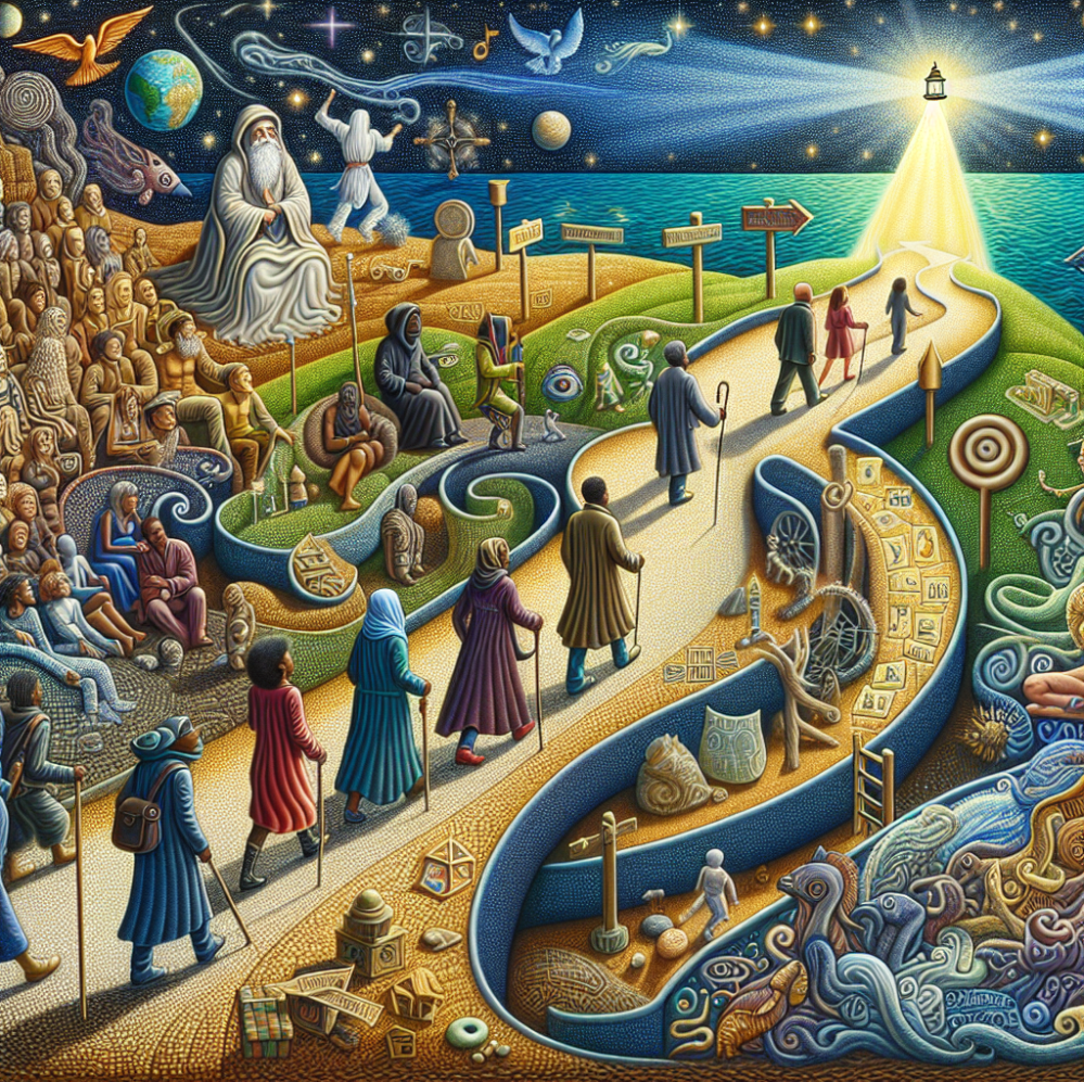 An image of travelers on an esoteric journey being guided by a light